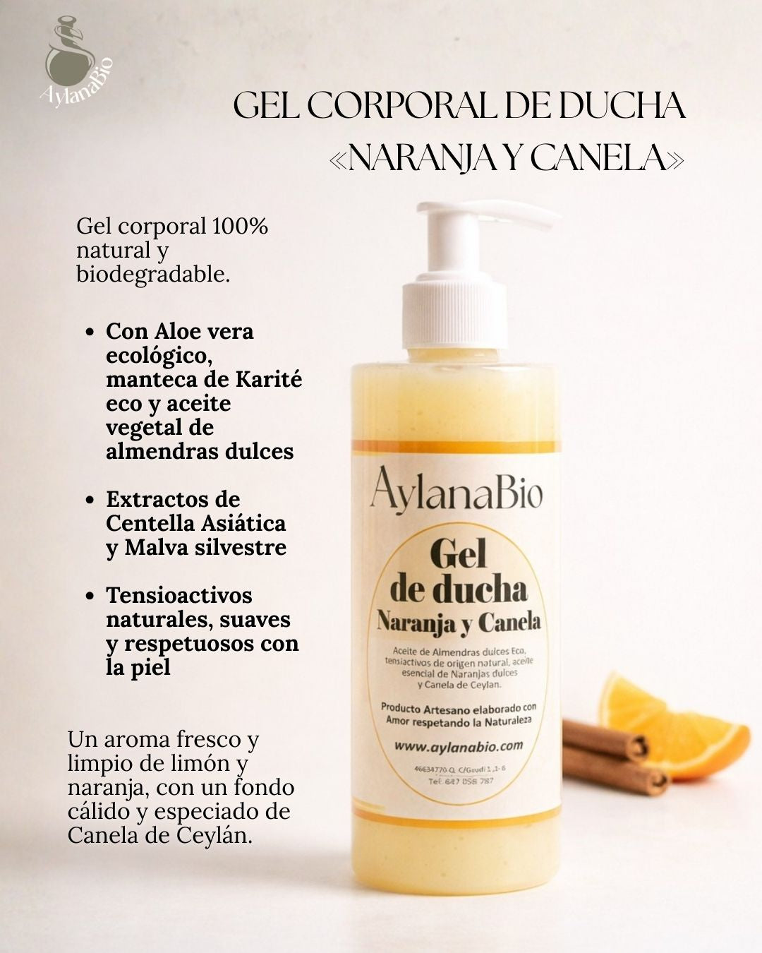 GEL CORPORAL DE DUCHA NARANJA Y CANELA_Aylana Bio 2